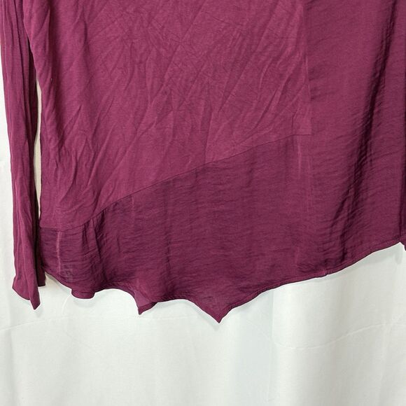 Simply Vera Wang Shirt Womens XL Burgundy Long Sleeve V Neck Asymmetrical Hem - Picture 2 of 6